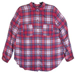 BASLER Women's Soft Red Blue Plaid Long Sleeve Button Up Shirt Comfort EUC